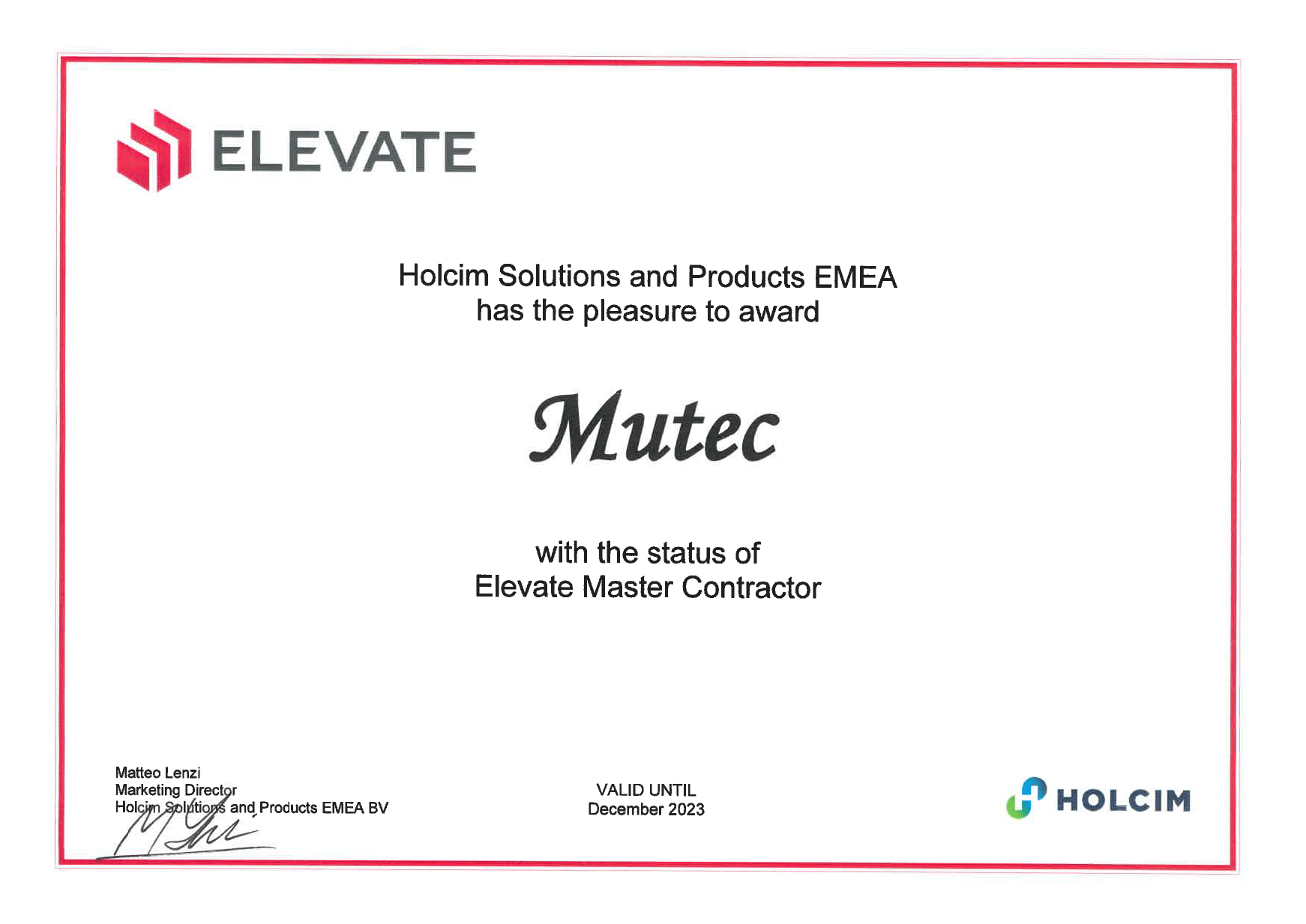 Mutec obtient le certificat de maître entrepreneur TPO